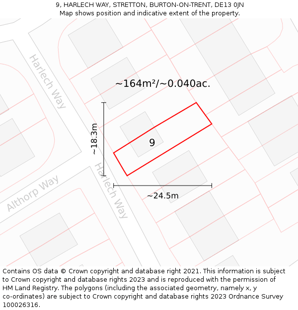 9, HARLECH WAY, STRETTON, BURTON-ON-TRENT, DE13 0JN: Plot and title map