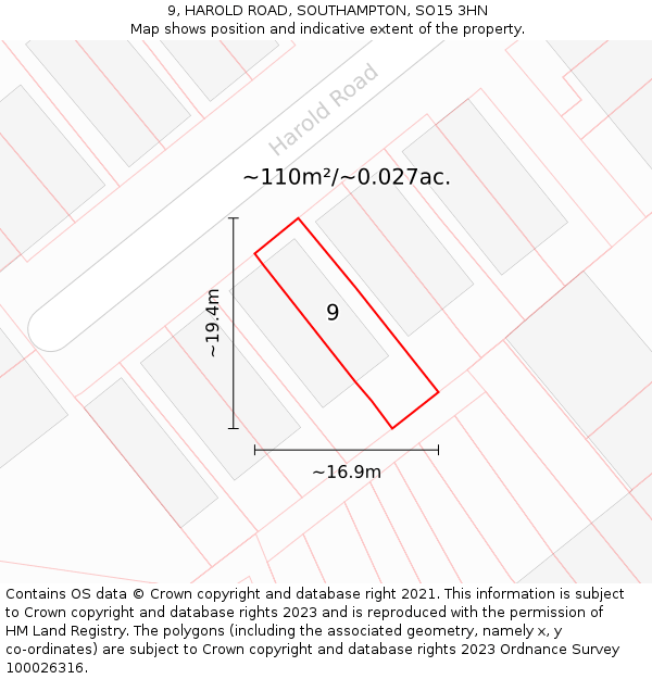 9, HAROLD ROAD, SOUTHAMPTON, SO15 3HN: Plot and title map