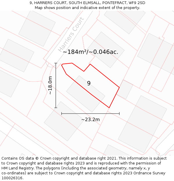 9, HARRIERS COURT, SOUTH ELMSALL, PONTEFRACT, WF9 2SD: Plot and title map