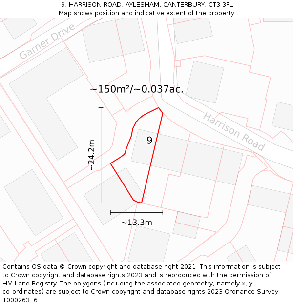 9, HARRISON ROAD, AYLESHAM, CANTERBURY, CT3 3FL: Plot and title map