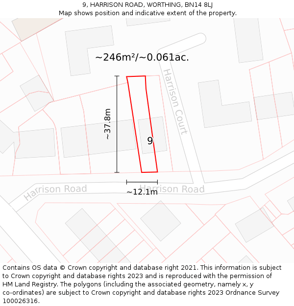 9, HARRISON ROAD, WORTHING, BN14 8LJ: Plot and title map