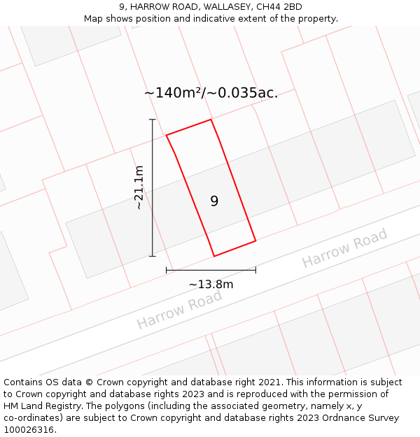 9, HARROW ROAD, WALLASEY, CH44 2BD: Plot and title map