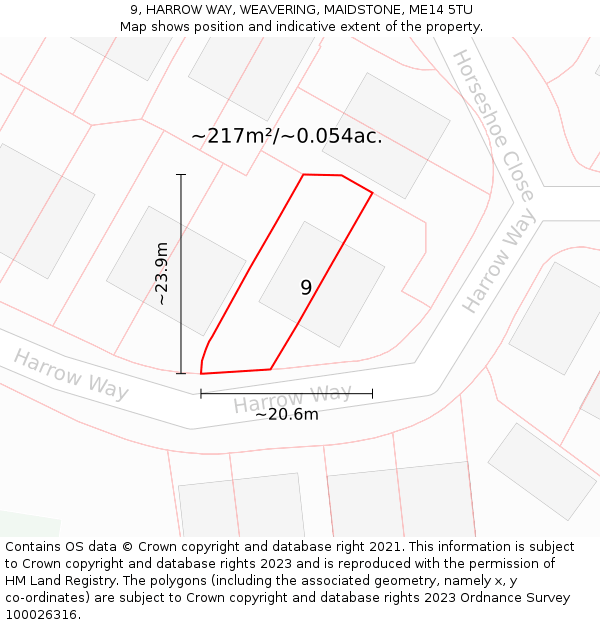 9, HARROW WAY, WEAVERING, MAIDSTONE, ME14 5TU: Plot and title map