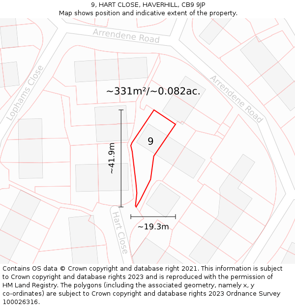 9, HART CLOSE, HAVERHILL, CB9 9JP: Plot and title map