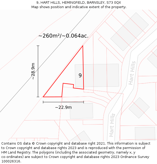 9, HART HILLS, HEMINGFIELD, BARNSLEY, S73 0QX: Plot and title map
