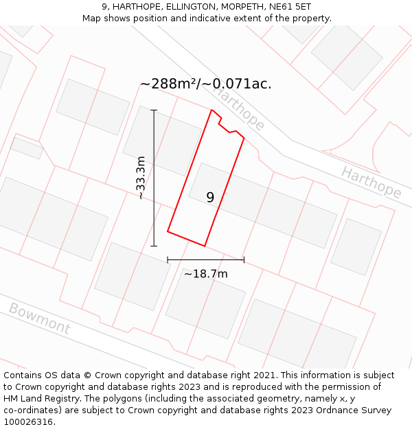 9, HARTHOPE, ELLINGTON, MORPETH, NE61 5ET: Plot and title map