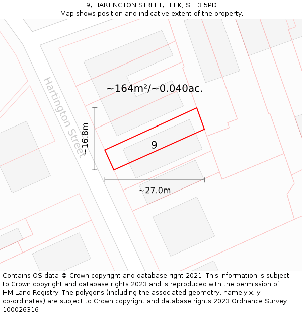9, HARTINGTON STREET, LEEK, ST13 5PD: Plot and title map