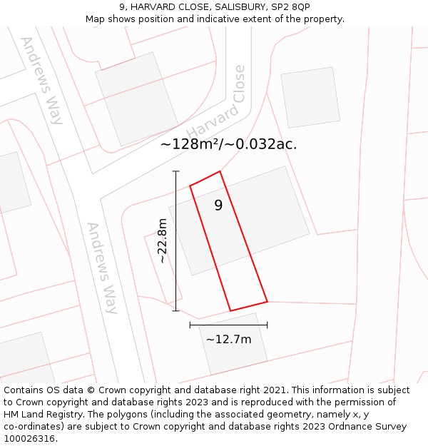 9, HARVARD CLOSE, SALISBURY, SP2 8QP: Plot and title map
