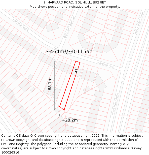 9, HARVARD ROAD, SOLIHULL, B92 8ET: Plot and title map