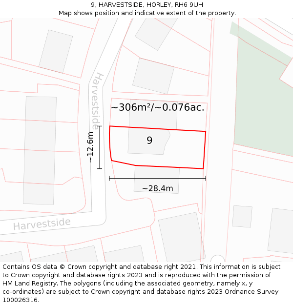 9, HARVESTSIDE, HORLEY, RH6 9UH: Plot and title map