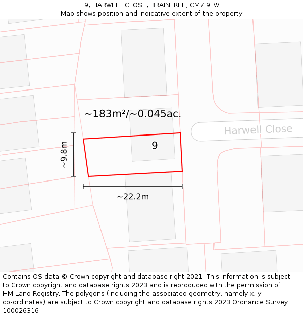 9, HARWELL CLOSE, BRAINTREE, CM7 9FW: Plot and title map