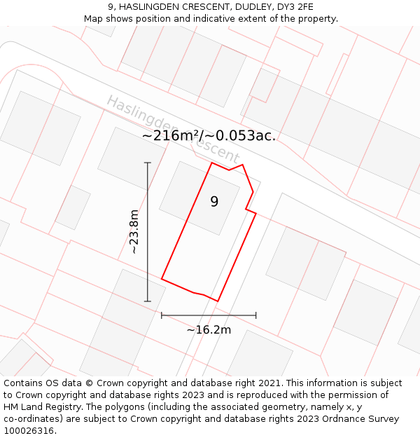 9, HASLINGDEN CRESCENT, DUDLEY, DY3 2FE: Plot and title map