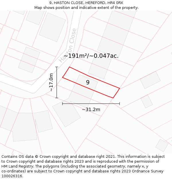 9, HASTON CLOSE, HEREFORD, HR4 0RX: Plot and title map