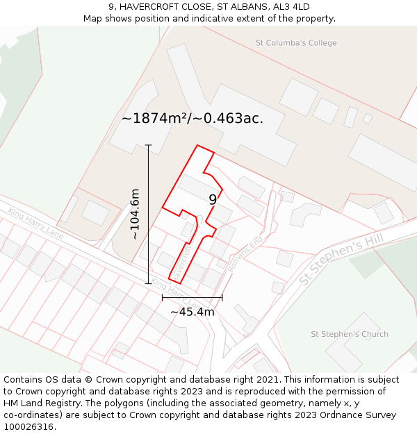 9, HAVERCROFT CLOSE, ST ALBANS, AL3 4LD: Plot and title map