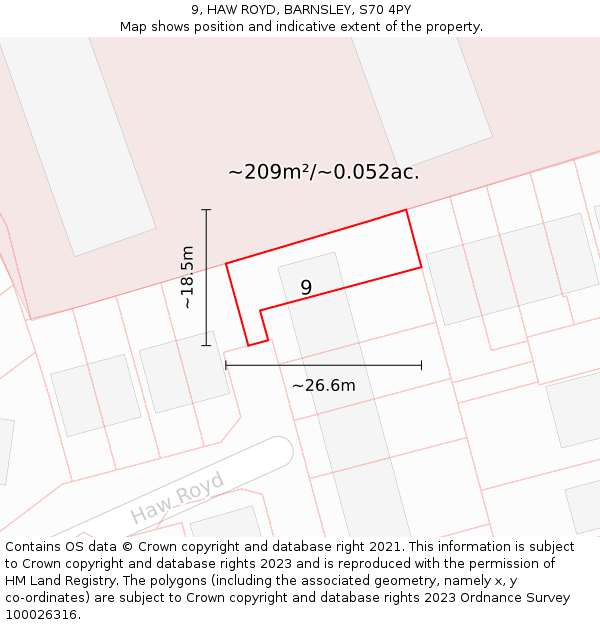 9, HAW ROYD, BARNSLEY, S70 4PY: Plot and title map