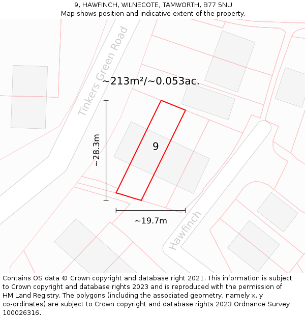 9, HAWFINCH, WILNECOTE, TAMWORTH, B77 5NU: Plot and title map