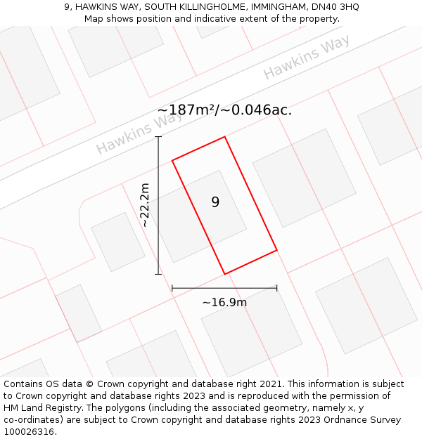9, HAWKINS WAY, SOUTH KILLINGHOLME, IMMINGHAM, DN40 3HQ: Plot and title map