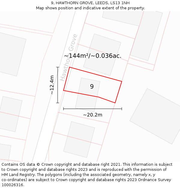 9, HAWTHORN GROVE, LEEDS, LS13 1NH: Plot and title map