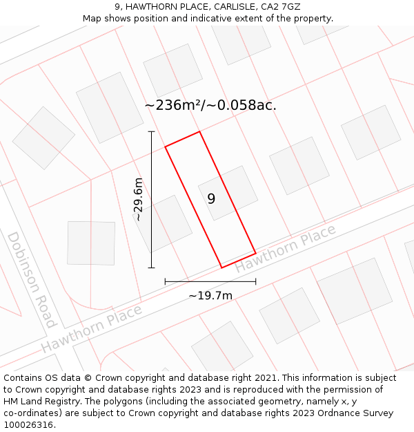 9, HAWTHORN PLACE, CARLISLE, CA2 7GZ: Plot and title map
