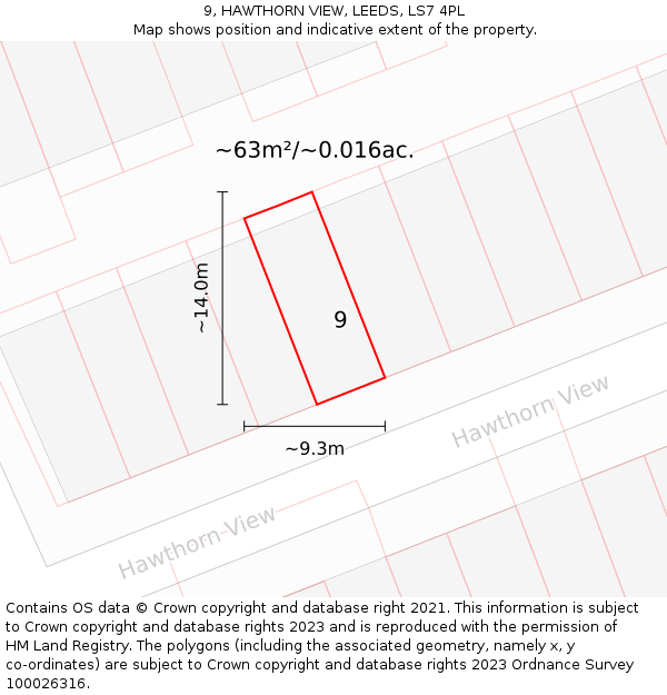 9, HAWTHORN VIEW, LEEDS, LS7 4PL: Plot and title map