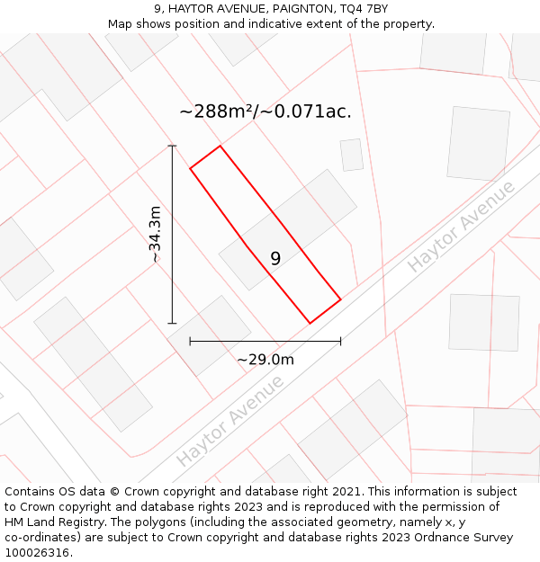 9, HAYTOR AVENUE, PAIGNTON, TQ4 7BY: Plot and title map