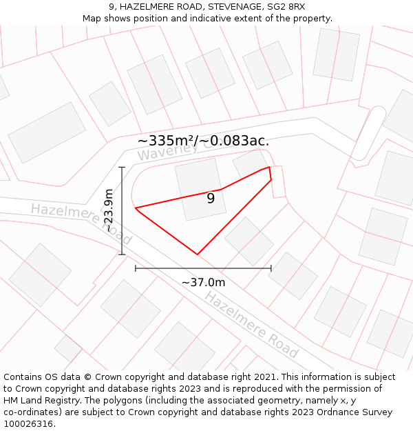 9, HAZELMERE ROAD, STEVENAGE, SG2 8RX: Plot and title map
