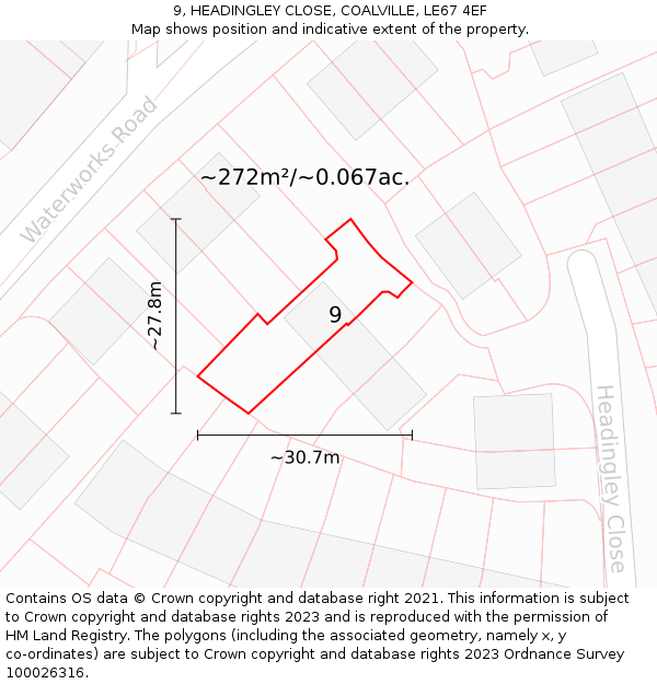 9, HEADINGLEY CLOSE, COALVILLE, LE67 4EF: Plot and title map