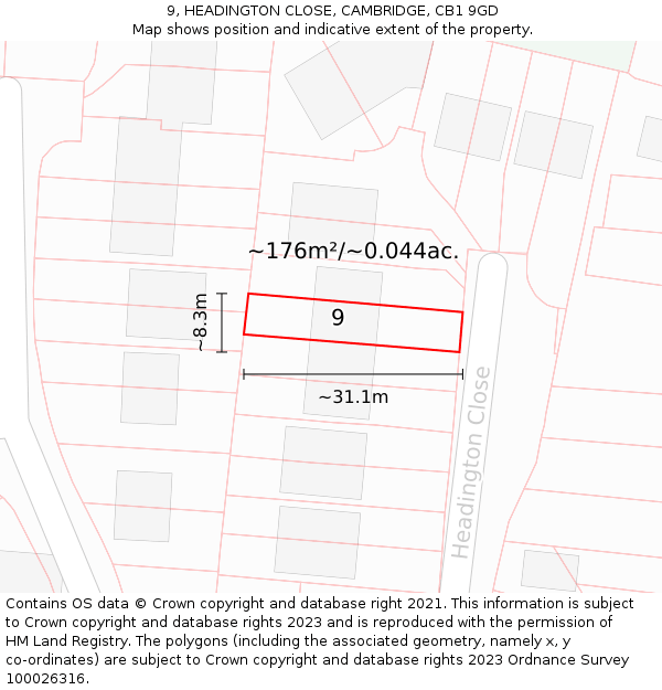 9, HEADINGTON CLOSE, CAMBRIDGE, CB1 9GD: Plot and title map