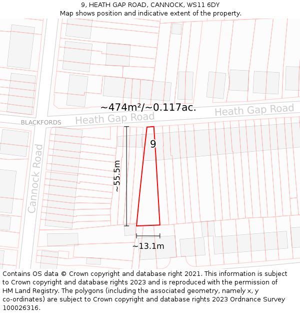 9, HEATH GAP ROAD, CANNOCK, WS11 6DY: Plot and title map