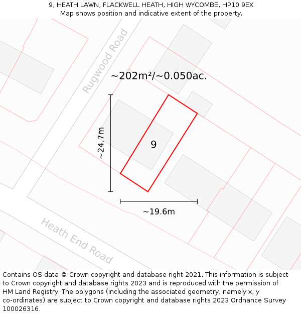 9, HEATH LAWN, FLACKWELL HEATH, HIGH WYCOMBE, HP10 9EX: Plot and title map