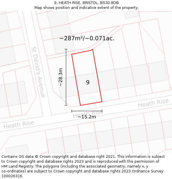 9, HEATH RISE, BRISTOL, BS30 8DB: Plot and title map