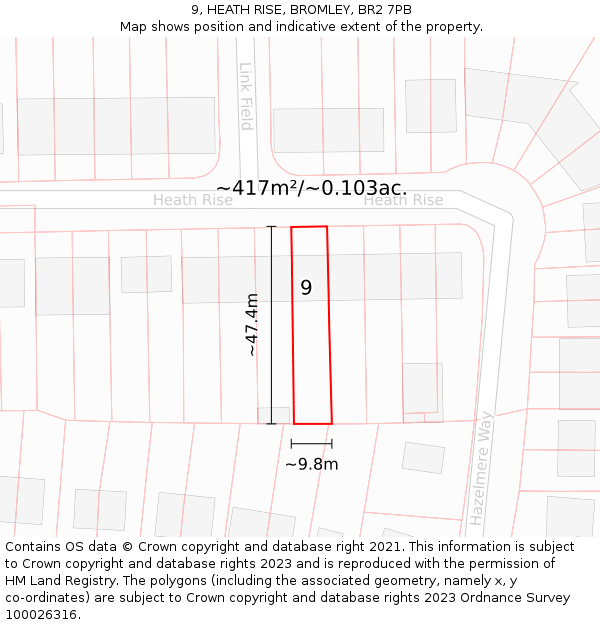 9, HEATH RISE, BROMLEY, BR2 7PB: Plot and title map