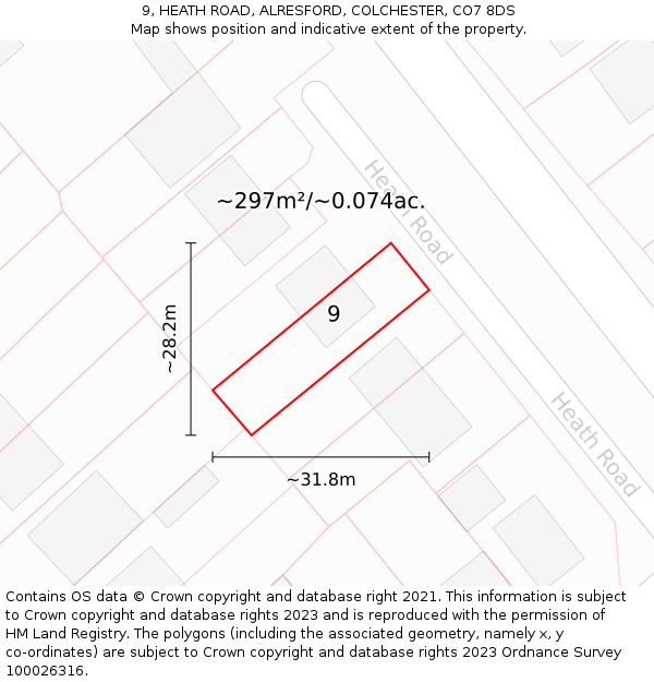 9, HEATH ROAD, ALRESFORD, COLCHESTER, CO7 8DS: Plot and title map