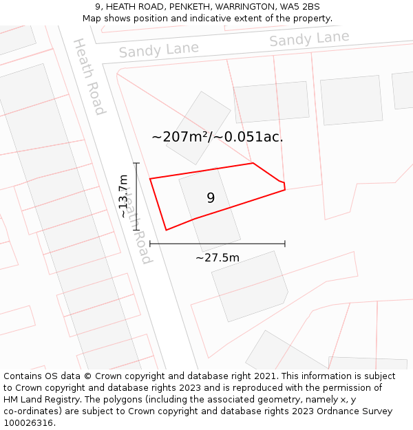 9, HEATH ROAD, PENKETH, WARRINGTON, WA5 2BS: Plot and title map