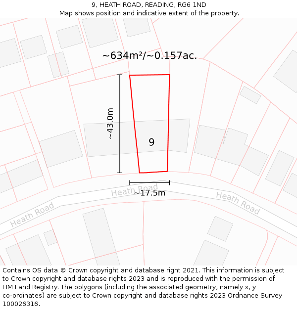 9, HEATH ROAD, READING, RG6 1ND: Plot and title map