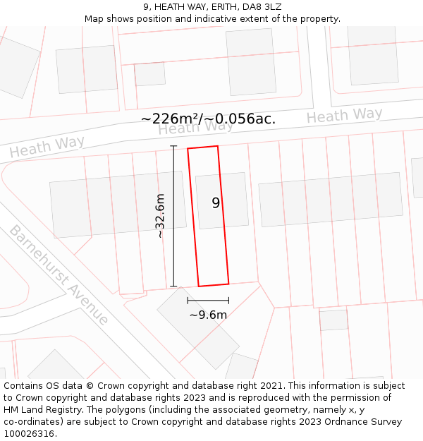 9, HEATH WAY, ERITH, DA8 3LZ: Plot and title map