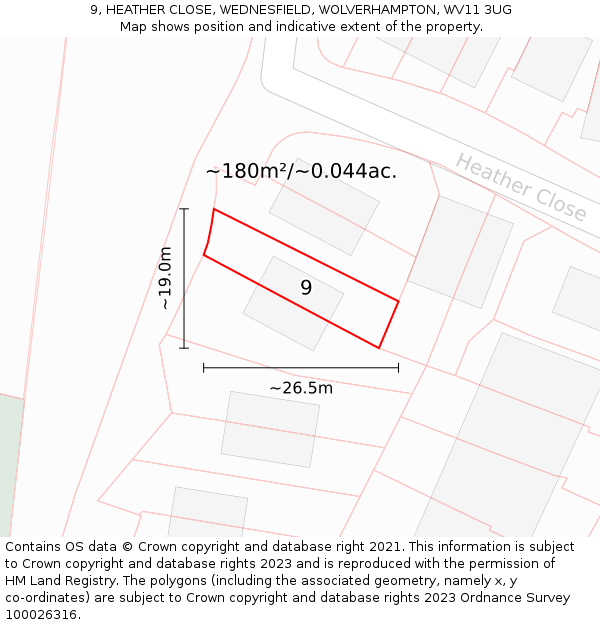 9, HEATHER CLOSE, WEDNESFIELD, WOLVERHAMPTON, WV11 3UG: Plot and title map