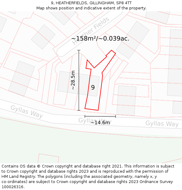 9, HEATHERFIELDS, GILLINGHAM, SP8 4TT: Plot and title map