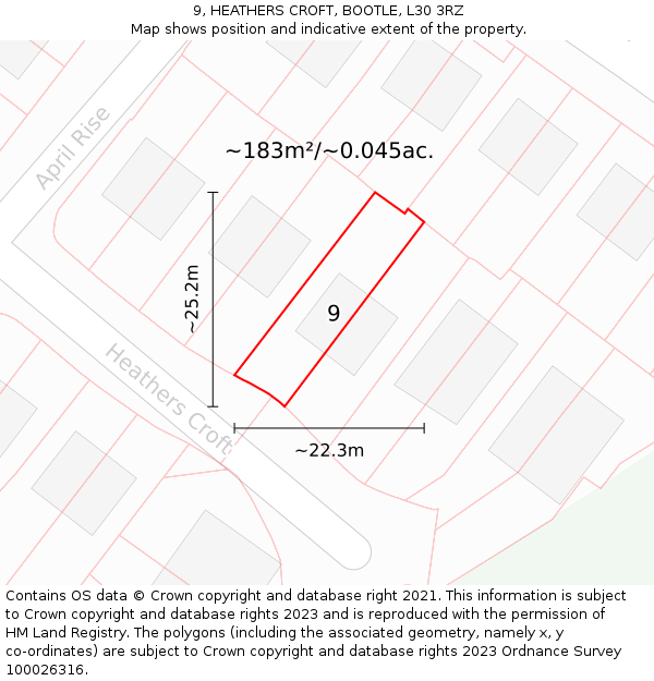 9, HEATHERS CROFT, BOOTLE, L30 3RZ: Plot and title map