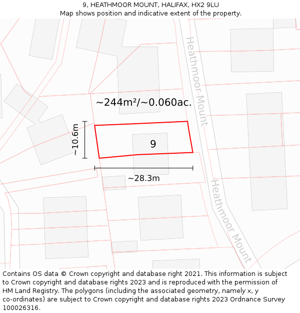 9, HEATHMOOR MOUNT, HALIFAX, HX2 9LU: Plot and title map