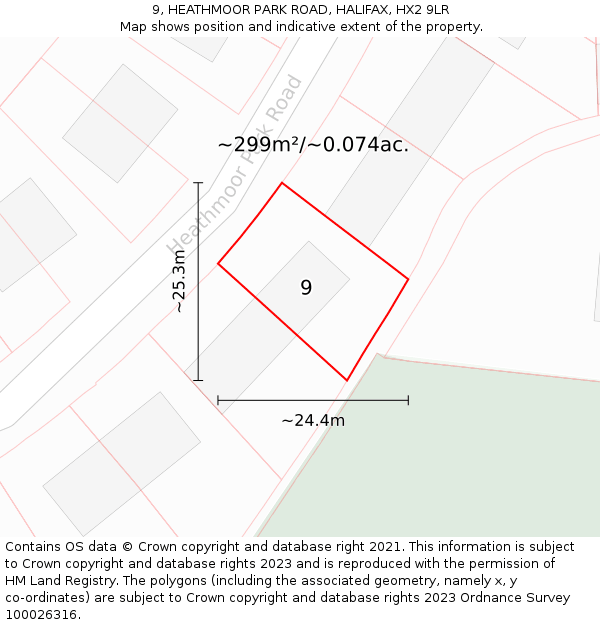 9, HEATHMOOR PARK ROAD, HALIFAX, HX2 9LR: Plot and title map