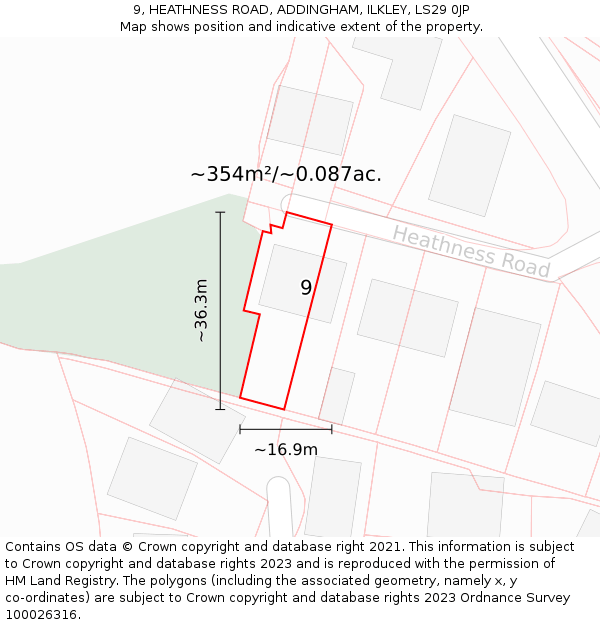 9, HEATHNESS ROAD, ADDINGHAM, ILKLEY, LS29 0JP: Plot and title map