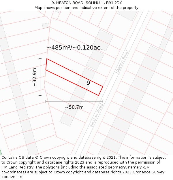 9, HEATON ROAD, SOLIHULL, B91 2DY: Plot and title map