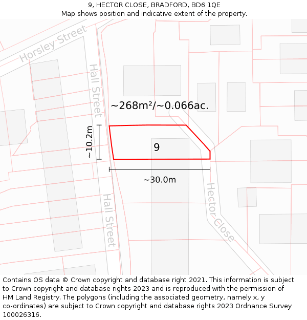 9, HECTOR CLOSE, BRADFORD, BD6 1QE: Plot and title map