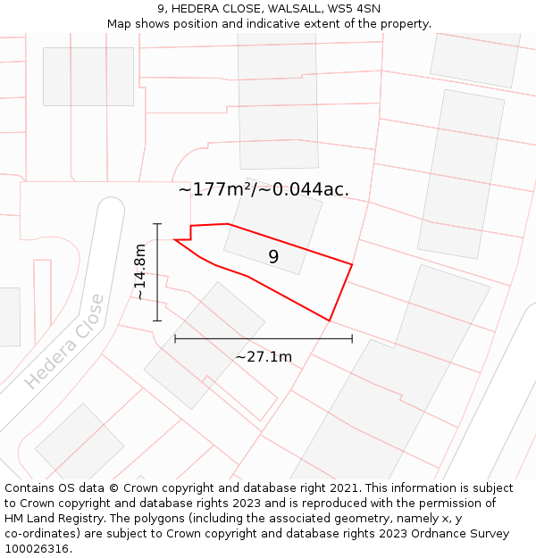 9, HEDERA CLOSE, WALSALL, WS5 4SN: Plot and title map