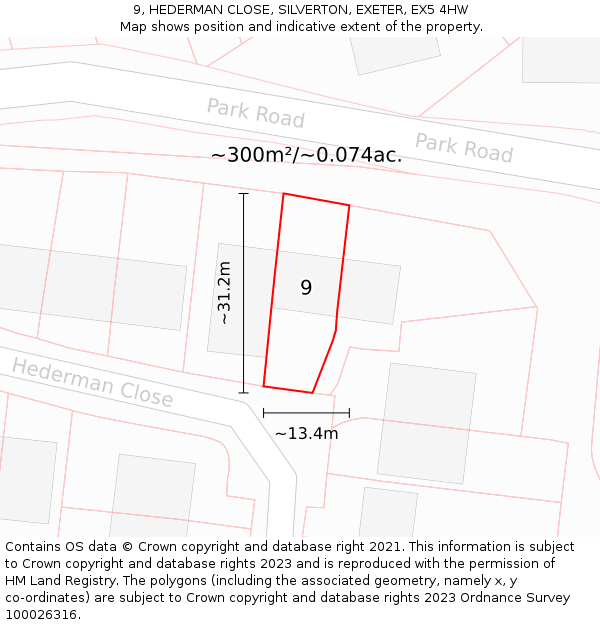 9, HEDERMAN CLOSE, SILVERTON, EXETER, EX5 4HW: Plot and title map