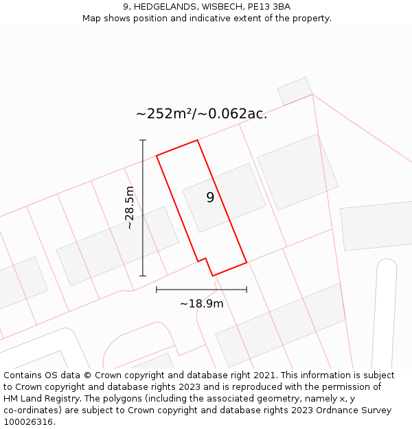 9, HEDGELANDS, WISBECH, PE13 3BA: Plot and title map