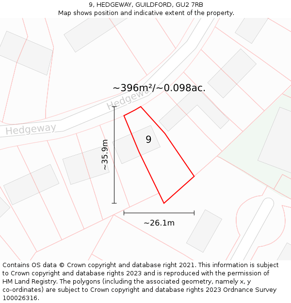 9, HEDGEWAY, GUILDFORD, GU2 7RB: Plot and title map