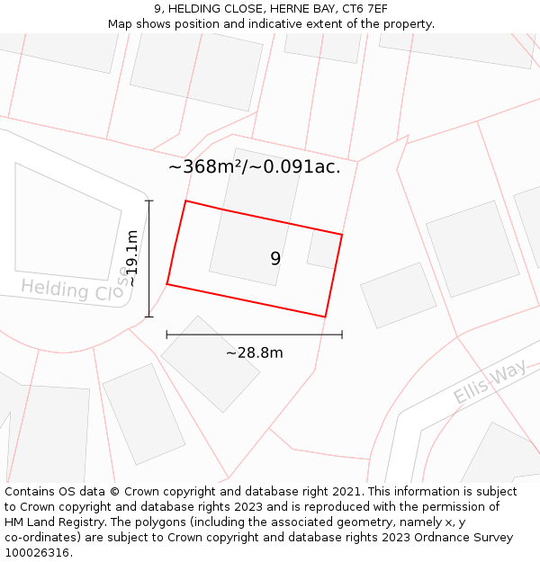 9, HELDING CLOSE, HERNE BAY, CT6 7EF: Plot and title map