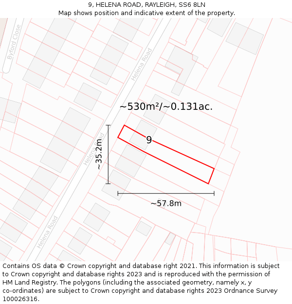 9, HELENA ROAD, RAYLEIGH, SS6 8LN: Plot and title map